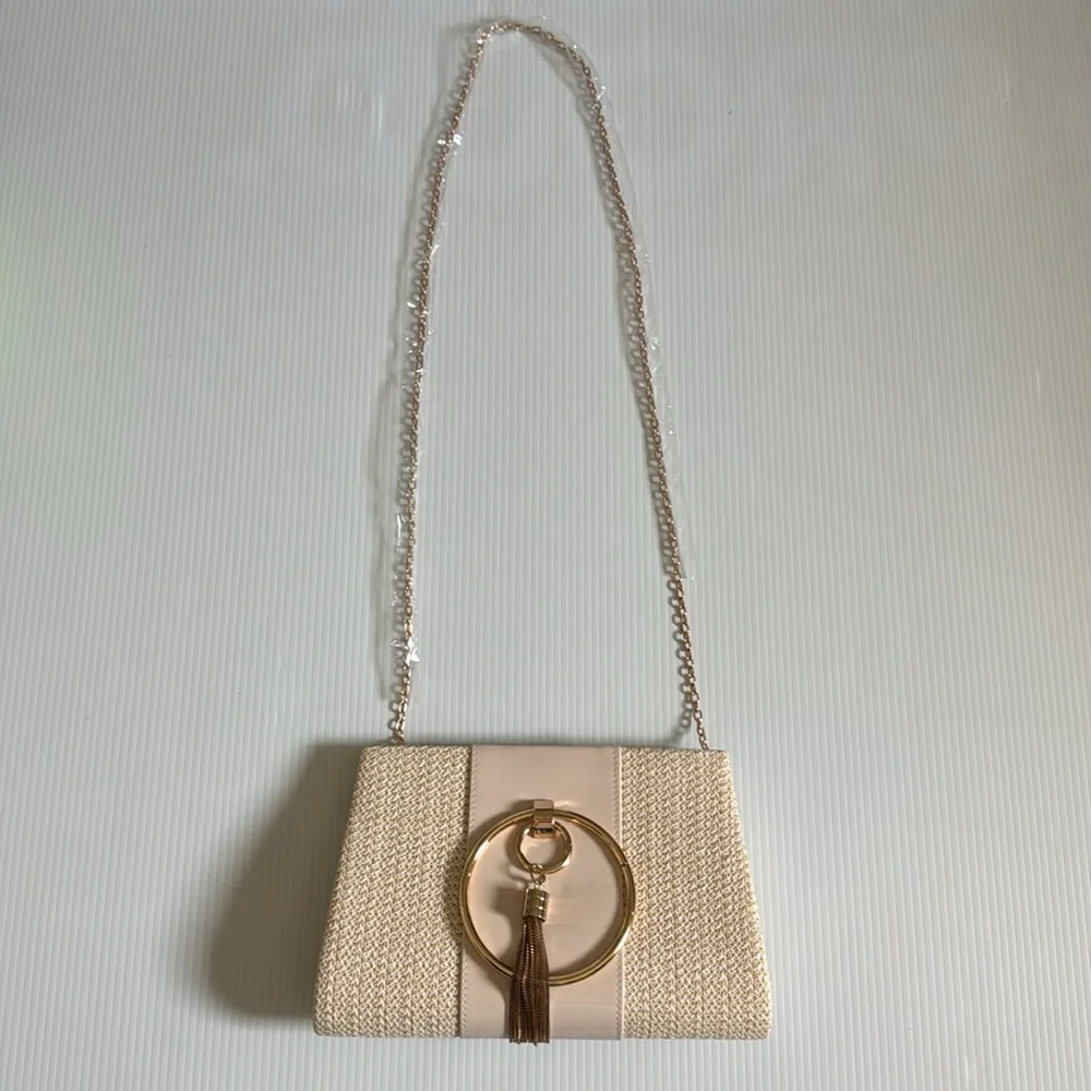 Cream and Gold Clutch with Tassel